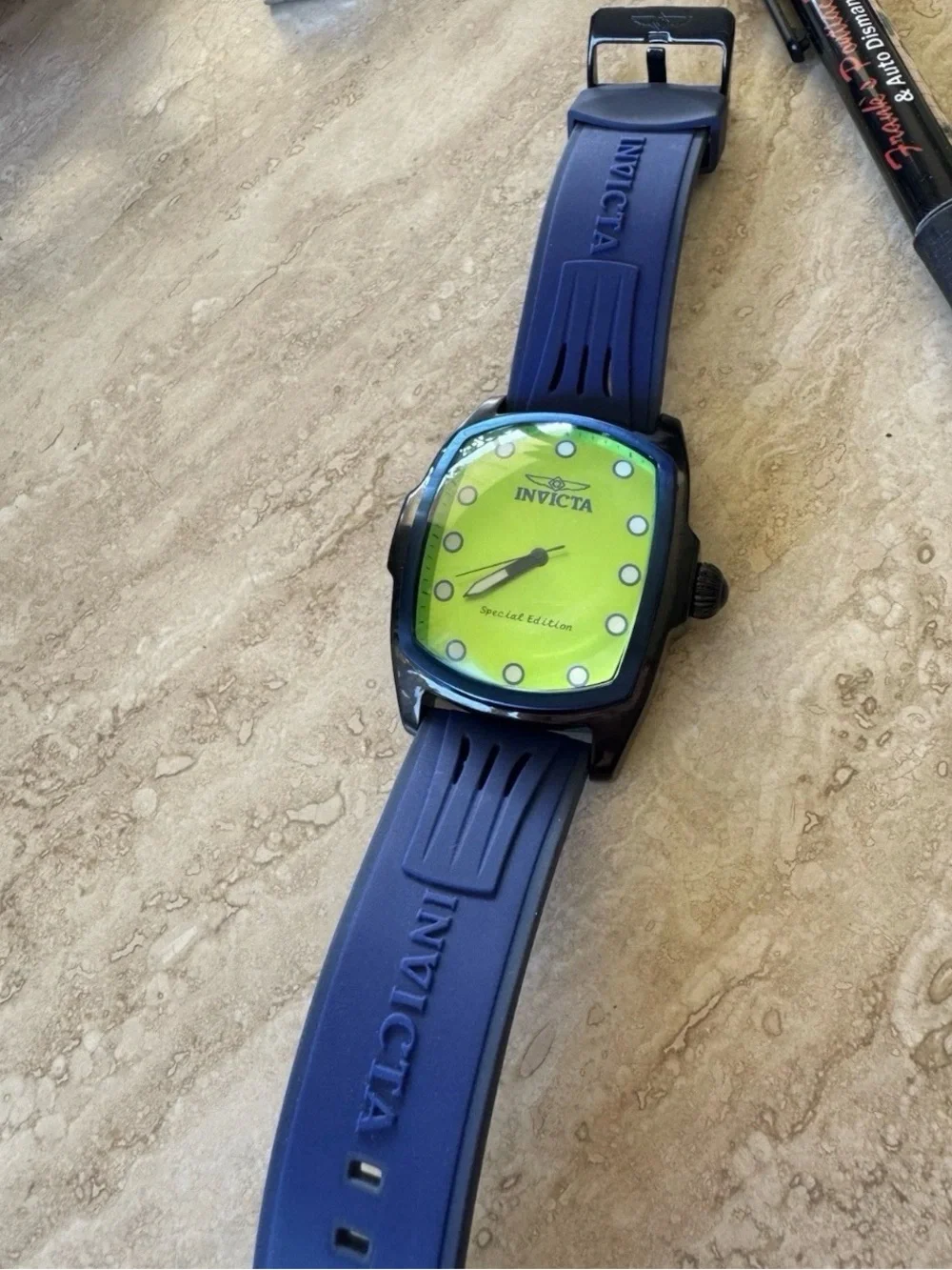 Invicta Lupa Blue Strap Watch with Neon Green Dial